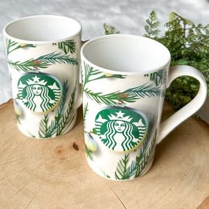 2x Starbucks 2020 Christmas Coffee Mug Green Pine Tree Branches Lights 11oz